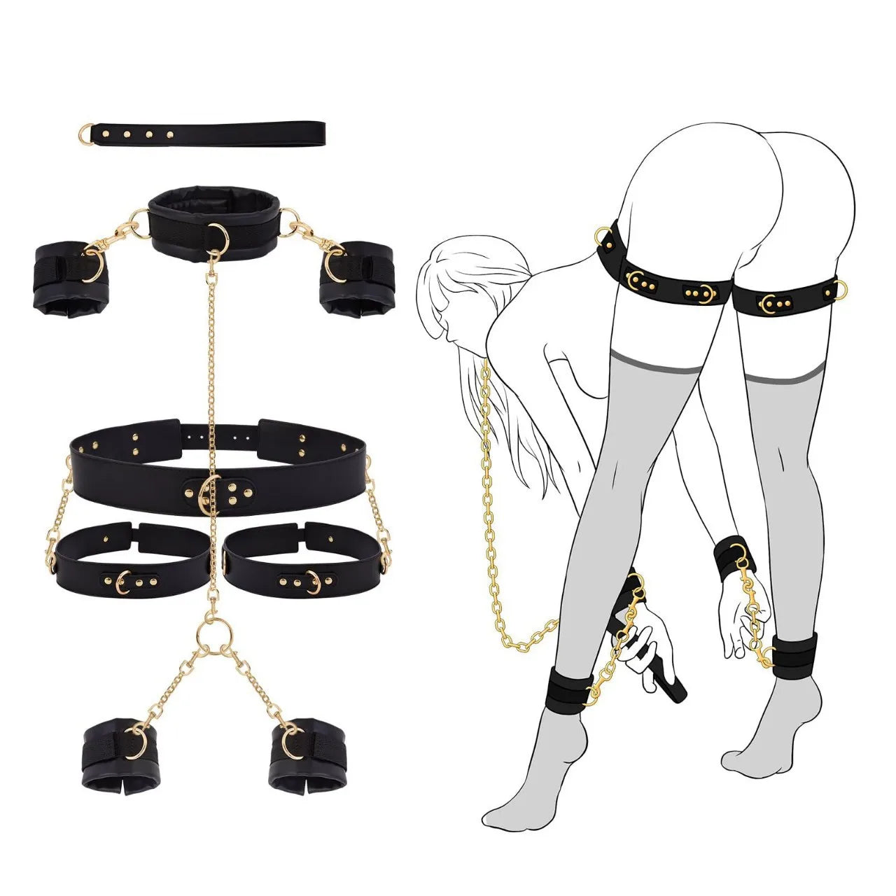 Sex Bondage SM Set Adult Sex Toys 7piece Set Handcuffs Belt Adjustable Tuning Propsv Self Bondage Bdsm Toys Fetish BondageGear