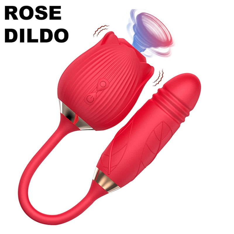 เครื่องสั่นดูดกระตุ้นปุ่มกระสัน Rose พร้อมไข่สั่น เครื่องกระตุ้นช่องคลอดและทวารหนัก เครื่องนวดหัวนม ของเล่นทางเพศสำหรับผู้หญิง