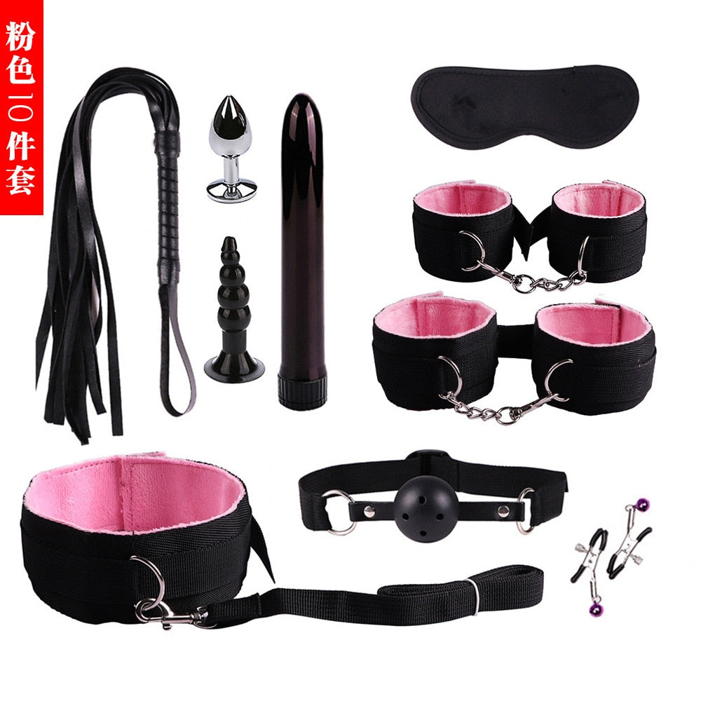 11PCS Set Leather Sex Toys for Adult Game Erotic BDSM Sex Kits Bondage Handcuffs Sex Game Whip Gag SM Bdsm Toys Nipple Clamps