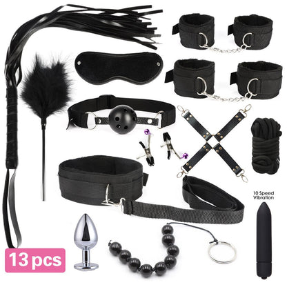13pcs/set SM Bondage Restraint G Spot Vibrators Adult Game Props  Women Sex Toy Noylon Handcuffs Clit Stimulator Adult Sex Shop