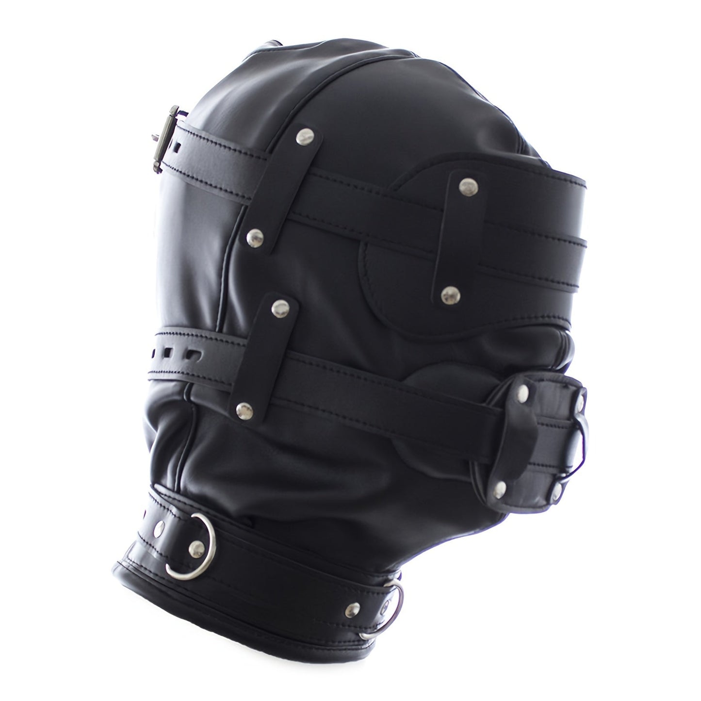Black Leather BDSM Head Hood with Removable Blindfold And Dildos Mouthpiece Gag - Adult Sex Toy. SM Bondage Accessories Valentine'S Day Gift