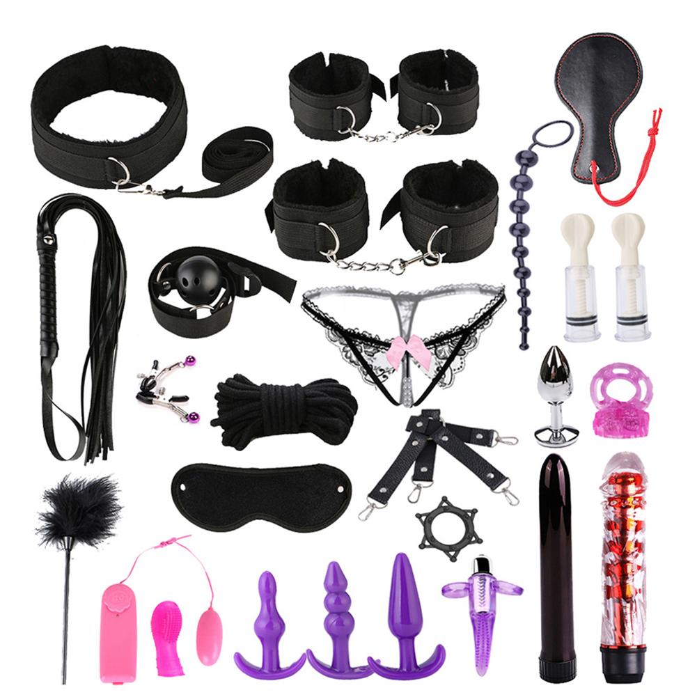 ชุดของเล่นเซ็กซ์ 26 ชิ้น กางเกงในลูกไม้เซ็กซี่ กุญแจมือ ผ้าปิดตา BDSM Bondage Set ของเล่นยั่วยวนสำหรับคู่รักและทาส