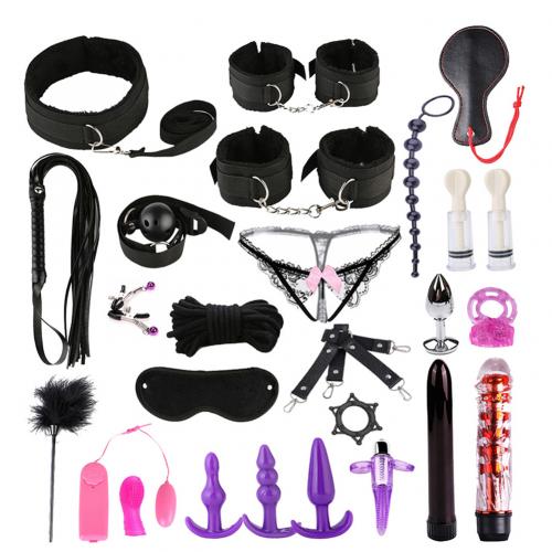 ชุดของเล่นเซ็กซ์ 26 ชิ้น กางเกงในลูกไม้เซ็กซี่ กุญแจมือ ผ้าปิดตา BDSM Bondage Set ของเล่นยั่วยวนสำหรับคู่รักและทาส