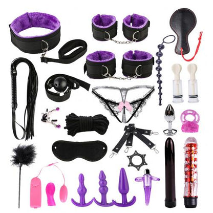 ชุดของเล่นเซ็กซ์ 26 ชิ้น กางเกงในลูกไม้เซ็กซี่ กุญแจมือ ผ้าปิดตา BDSM Bondage Set ของเล่นยั่วยวนสำหรับคู่รักและทาส