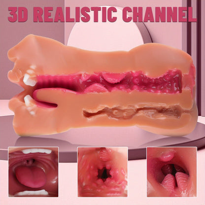 3-in-1 Realistic Male Masturbator - Oral. Vaginal & Anal Pocket Pussy Sex Toy for Men with 3D Textured Channels. Ultra-Soft TPE Material. Waterproof Adult Pleasure Accessory