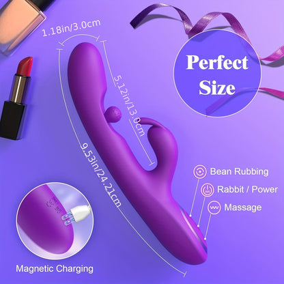 G Spot Vibrator Sex Toys - อุปกรณ์กระตุ้นความสุขทางเพศสำหรับผู้ใหญ่ 3-in-1 พร้อมโหมดการถู 10 แบบ, การสั่น 7 แบบ และการนวด 7 แบบ. อุปกรณ์กระตุ้นคลิตอริส Dildo Rabbit Vibrators ของเล่นทางเพศสำหรับผู้หญิงและคู่รัก สีม่วง