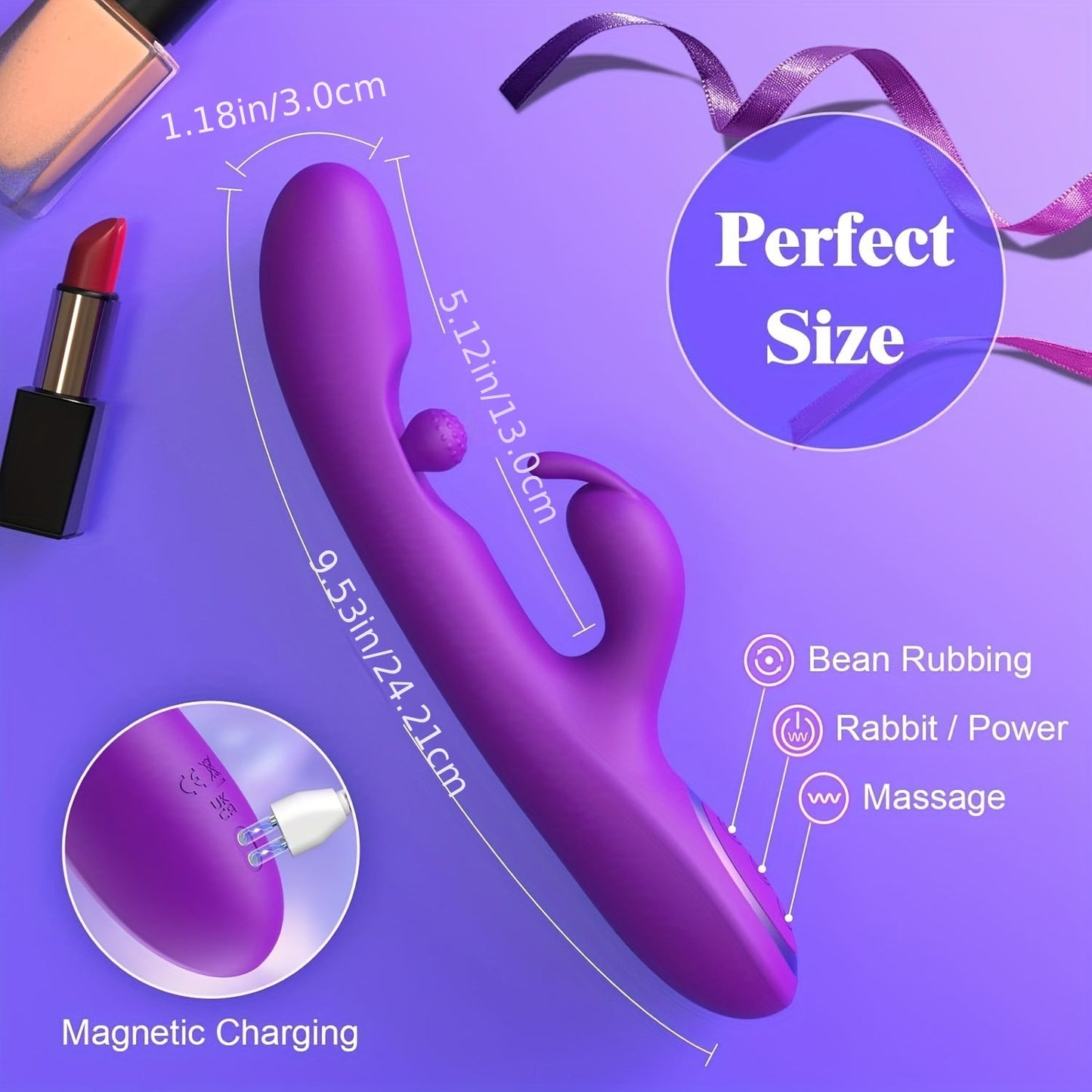 G Spot Vibrator Sex Toys - อุปกรณ์กระตุ้นความสุขทางเพศสำหรับผู้ใหญ่ 3-in-1 พร้อมโหมดการถู 10 แบบ, การสั่น 7 แบบ และการนวด 7 แบบ. อุปกรณ์กระตุ้นคลิตอริส Dildo Rabbit Vibrators ของเล่นทางเพศสำหรับผู้หญิงและคู่รัก สีม่วง