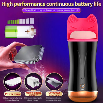 Dual-Head Vibrator Enjoyment Masturbation Cup Tongue Licking Vagina Pocket Pussy Adult Vibrator Sexy Toy for Men Orgasm