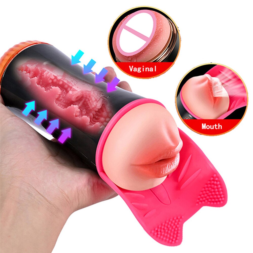 Dual-Head Vibrator Enjoyment Masturbation Cup Tongue Licking Vagina Pocket Pussy Adult Vibrator Sexy Toy for Men Orgasm