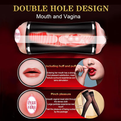 เพศของเล่นสำหรับผู้ชาย2in1อัตโนมัติชาย Masturbator คัพ Dual Channel สั่นจริงช่องคลอดช่องปากปากดูดพ็อกเก็ตหีอมควย