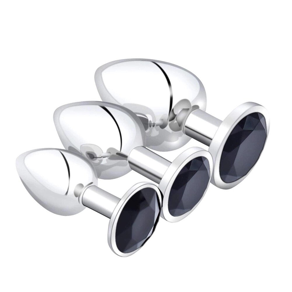 3 Different Size S/M/L Metal Anal Plug with Crystal Jewelry Smooth Prostate Massage Butt Silicone Plug Anal Sex Toys for Woman
