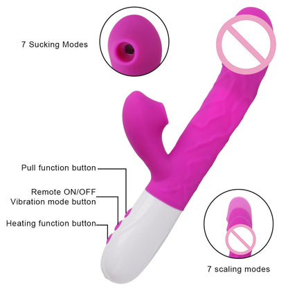 เครื่องสั่นกระต่าย 3-in-1 แบบมีแกนหมุนยืดได้ อุปกรณ์สำหรับกระตุ้นคลิตอริส จุด G และช่องคลอด ของเล่นผู้ใหญ่สำหรับผู้หญิง