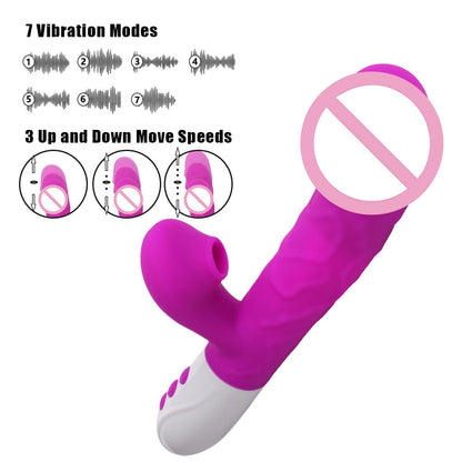 เครื่องสั่นกระต่าย 3-in-1 แบบมีแกนหมุนยืดได้ อุปกรณ์สำหรับกระตุ้นคลิตอริส จุด G และช่องคลอด ของเล่นผู้ใหญ่สำหรับผู้หญิง