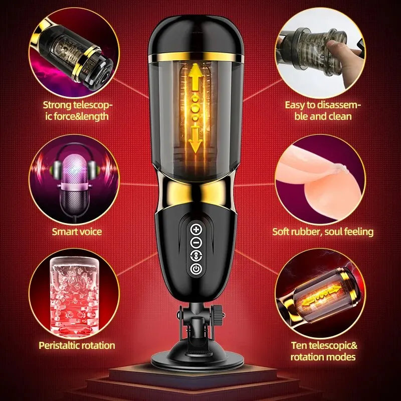 Automatic Rotating Pussy for Men Silicone Self-Pleasure Masturbation Cup 10*10 Modes Sex Toy Realistic Vagina for Adult Men