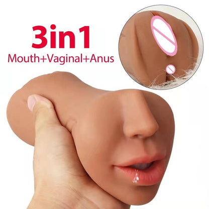 3D ที่สมจริง Oral Masturbation ชายคอหีเพศช่องคลอดจริง Pussy Sextoy สำหรับชาย3ใน1 Masturbstor ผู้ใหญ่อมควย sex Choop