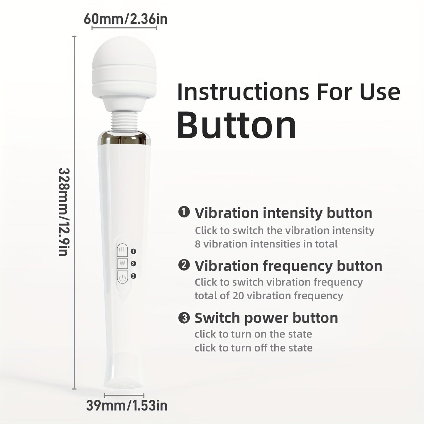 AV ไม้กายสิทธิ์สั่นแบบชาร์จ USB ไม้นวดสั่น 20 ความถี่ ขนาด 12.9 นิ้ว ของเล่นทางเพศสำหรับชายและหญิง