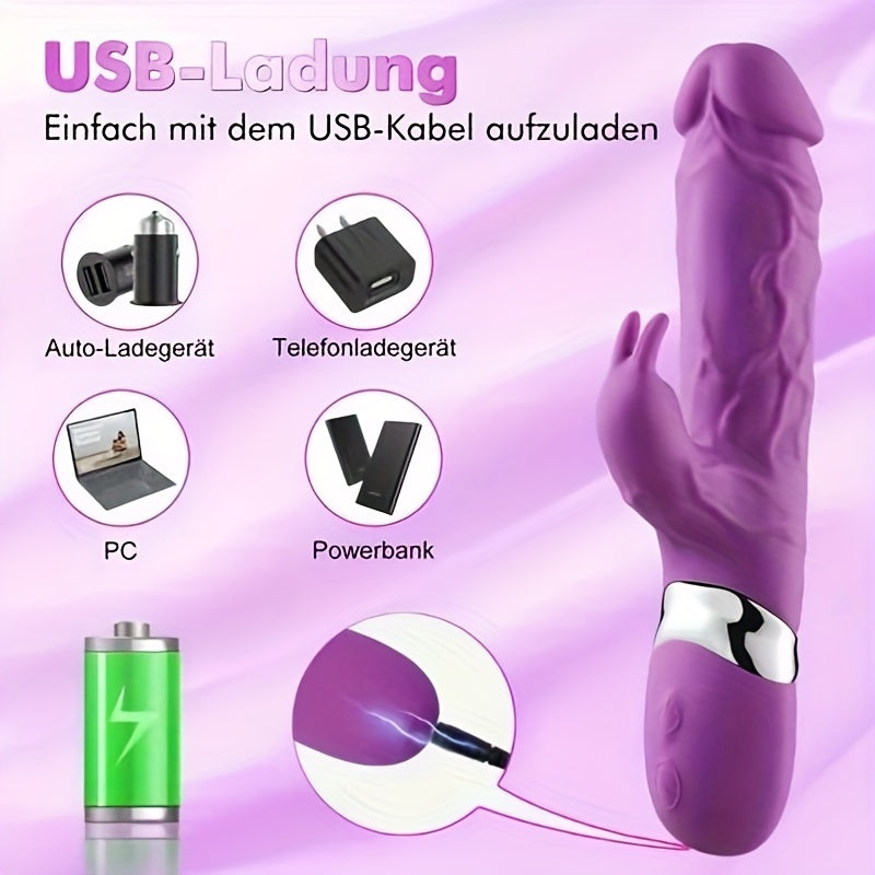เครื่องสั่นซิลิโคนรูปกระต่ายเสมือนจริง 10 โหมดการสั่นอันทรงพลัง - กระตุ้นจุดจี นวดคลิตอริส ชาร์จไฟได้ - ของเล่นผู้ใหญ่สำหรับคู่รัก