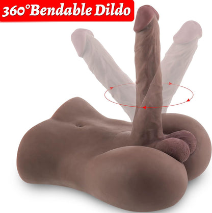 Torso Male Sex Doll with Flexible Dildo Realistic Huge Cock. Black Men Sex Dolls for Women Tight Anal Hole 8in Cock for Female Masturbation. Unisex Masturbator Toy for Gay Couple 6.2lb