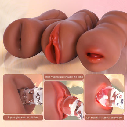 Sex Toys Male Pocket Pussies Sex Toy - Trio Pack of 3 Mouth Sex Doll. Vagina Blowjob Male Masturbator. Anal Flesh Light. Silicone Stroker for Mens Pleasure. Consoladores Sex Toys for Men