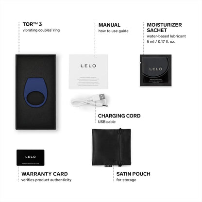 LELO TOR 3 ห่วงรัดองคชาตแบบสั่น ควบคุมด้วยแอป ของเล่นผู้ใหญ่สำหรับชายและหญิง ของเล่นทางเพศสำหรับคู่รัก พร้อมการตั้งค่าความสุข 8 ระดับเพื่อเพิ่มความรู้สึก ห่วงรัดอวัยวะเพศซิลิโคน สีน้ำเงิน (Base Blue)