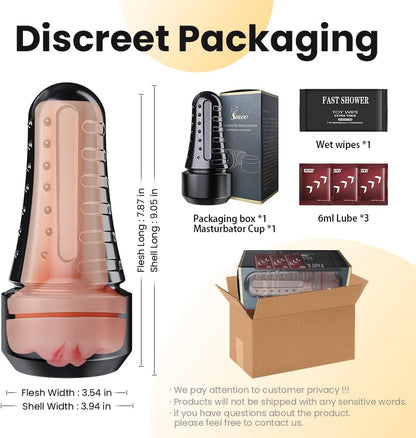 Male Masturbator Cup Sex Toy for Men.Pocket Pussy Realistic Vagina Textured with 7.5in Depth Lifelike Soft and Fleshy Texture.Penis Training Masturbators.Adult Toys Manual Massager. Black