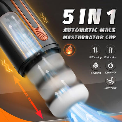Ulovime Automatic Male Masturbator Cup พร้อมฟังก์ชันกระแทก ดูด สั่น และทำความร้อน อุปกรณ์ช่วยสำเร็จความใคร่สำหรับผู้ชาย มีเสียงเซ็กซี่ ช่องคลอดจำลอง 3 มิติสำหรับกระตุ้นองคชาต ของเล่นผู้ใหญ่สำหรับความสุขของผู้ชาย