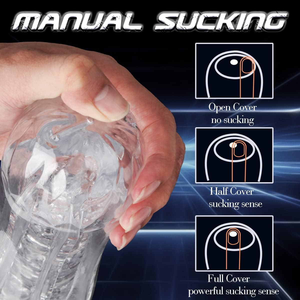 Manual Sucking Extrusion Male Masturbators. Portable Transparent Pocket Pussy Stroker with Vagina Textured Blowjob Sex Toys Penis TPE Masturbation Sleeve for Men