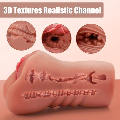 2 in 1 Male Masturbators with 3D Realistic Textured Pocket Pussy and Tight Anus Sex Stroker.Sex toys Adult Toy.Men's Blowjob Anal Play