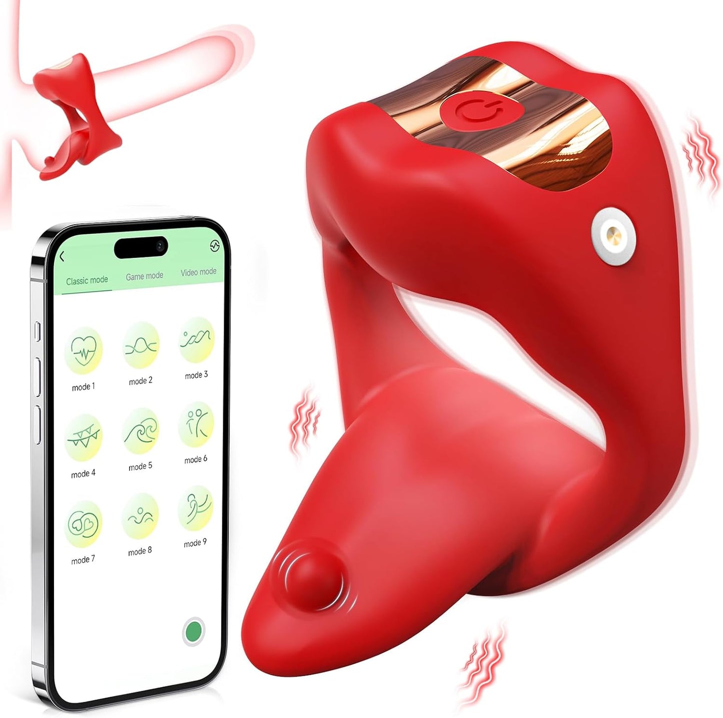 Vibrating Cock Ring Sex Toys for Men. Penis Ring Tongue Design with 9 Vibration Modes. Adult Toys Vibrator with APP Control. Male Couples Sex Toys Clitoral Vibrator. Adult Sex Toys & Games for Couple