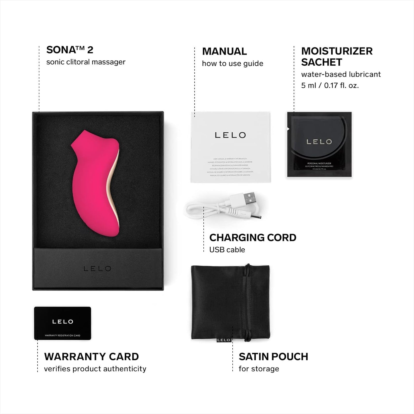 LELO SONA 2 Sonic Waves Clit Sucker อุปกรณ์กระตุ้นคลิทอริสด้วยคลื่นโซนิก กันน้ำได้ สำหรับผู้หญิง เพื่อความพึงพอใจที่ลึกซึ้งยิ่งขึ้น สี Cerise