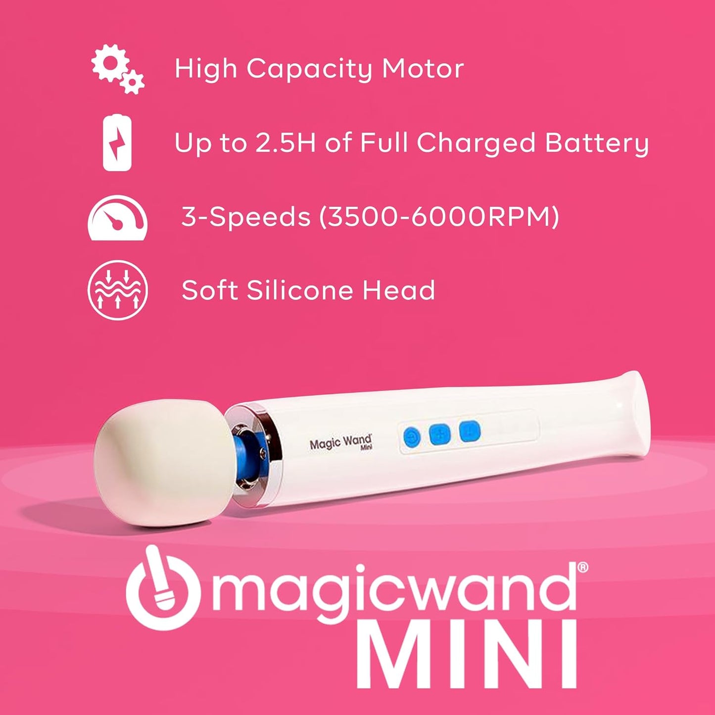 Magic Wand Mini HV-135 - ไร้สาย - กะทัดรัด ปรับความเร็วได้หลายระดับ พร้อมหัวซิลิโคนอ่อนนุ่มและคอที่ยืดหยุ่น - เครื่องนวดส่วนตัวสำหรับผู้หญิง นวดคอ มือ หลัง กล้ามเนื้อ และศีรษะ