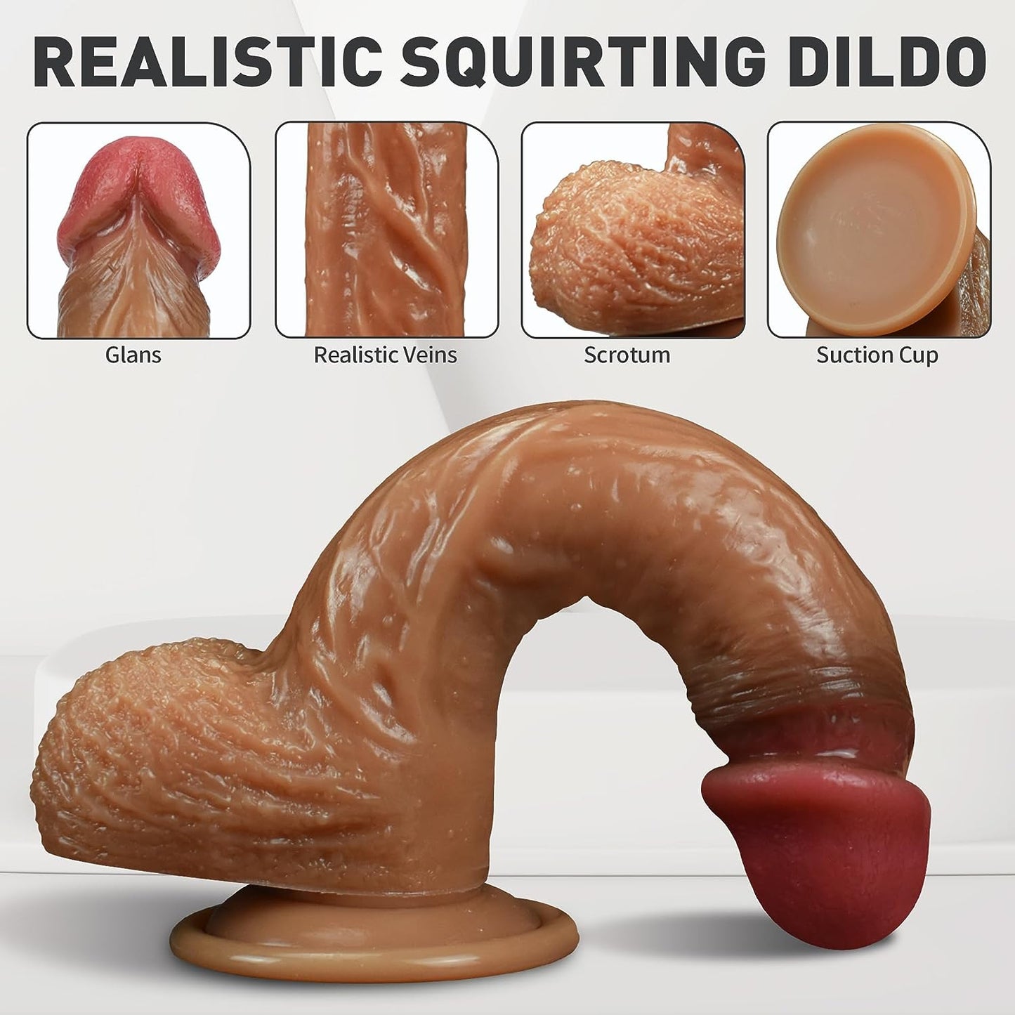 Realistic Squirting Dildo Silicone Ejaculating Dildo. 8.46 Lifelike Suction Cup Dildo for Hands Free Play. Soft Dildo with Curved Shaft and Balls. Adult Sex Toys for Women G Spot and Anal Prostate