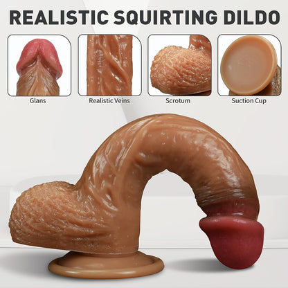 Realistic Squirting Dildo Silicone Ejaculating Dildo. 8.46 Lifelike Suction Cup Dildo for Hands Free Play. Soft Dildo with Curved Shaft and Balls. Adult Sex Toys for Women G Spot and Anal Prostate