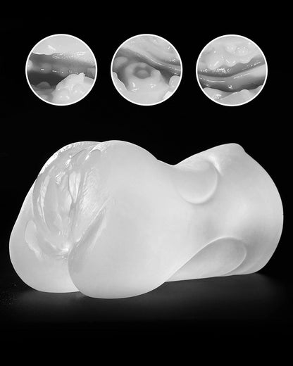 3 in 1 Male Masturbator Realistic Pocket Pussy with Drying Stick & Waterproof Storage Bag. Onahole Double-Ended Male Sex Toy Mouth Tongue Textured Vagina & Tight Anus for Men Masturbation(Clear)