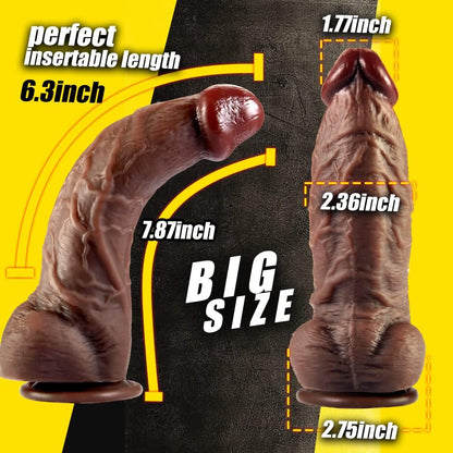 Lubisey 2.36'' Diameter Huge Thick Dildo for G-spot Stimulation Orgasm. Curved Shaft Big Black Dildos with Powerful Suction Cup. Silicone Realistic Dildo Vagina Anal Sex Toys for Women and Men 7.87''