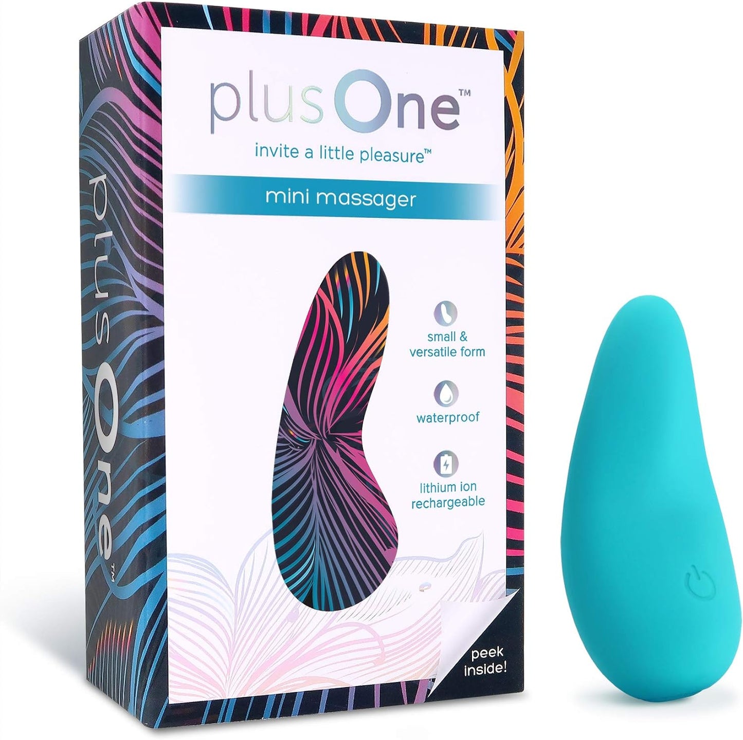 เครื่องสั่น plusOne Mini สำหรับผู้หญิง - ผลิตจากซิลิโคนที่ปลอดภัยต่อร่างกาย กันน้ำได้ 100% ชาร์จผ่าน USB ได้ - เครื่องนวดส่วนตัวพร้อมการตั้งค่าการสั่น 10 แบบ สีเขียวอมฟ้า