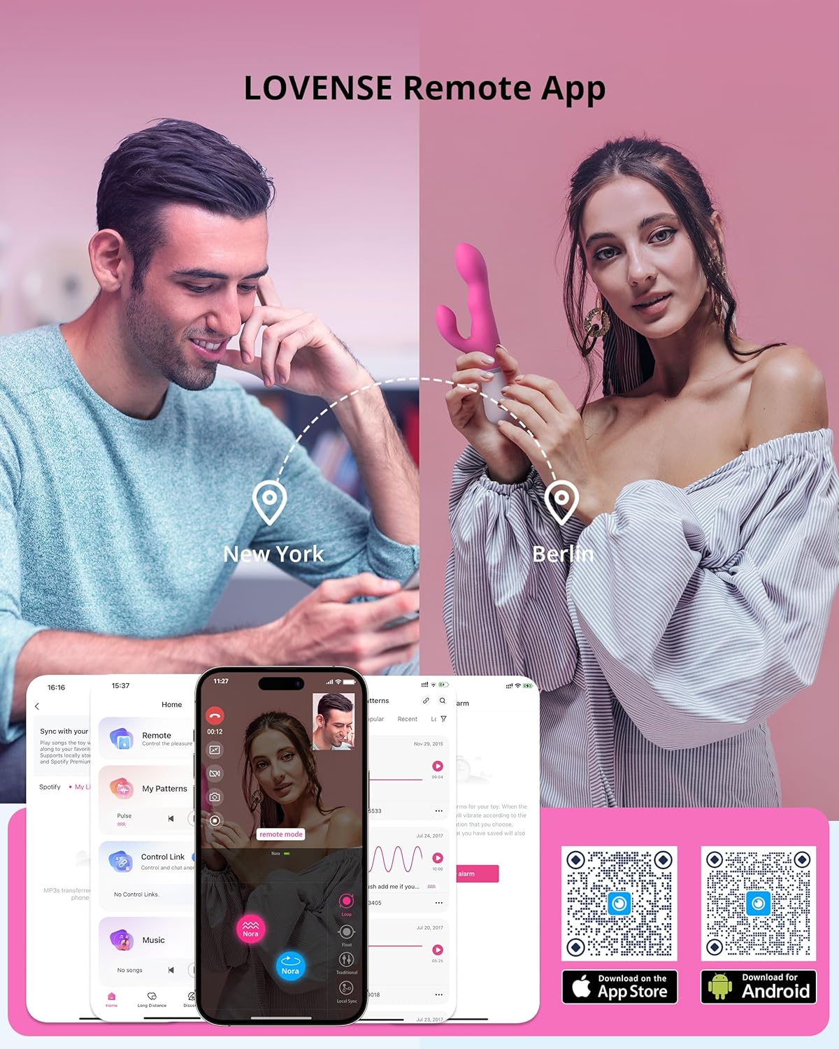 LOVENSE Nora Rabbit Vibrator with APP Control. Pink Vibrator Rabbit with Dual Motor. Clitoral Stimulator Dildo Massager. Sex Toys for Women with Smartphone Wireless