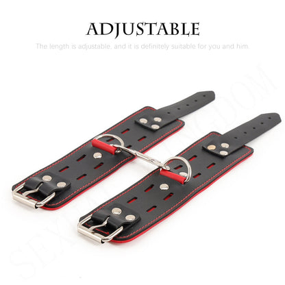 กุญแจมือและเครื่องพันธนาการหนังแบบปรับได้ BDSM อุปกรณ์ SM สำหรับผู้หญิงและคู่รัก
