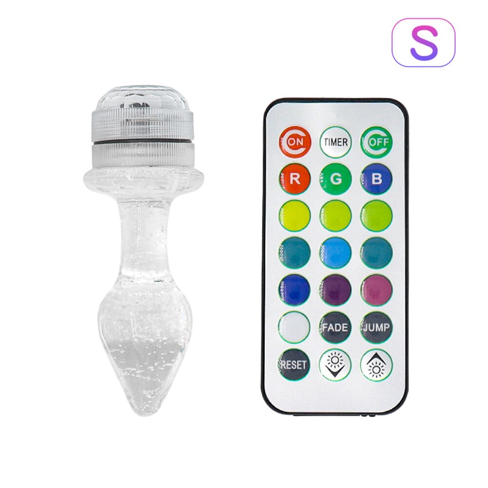 คริสตัล Anal Plug Vibrator Luminous Glass ปลั๊กไฟ LED รีโมทคอนโทรล Dildo ช่องคลอด Anal ของเล่นนวด Buttplugs