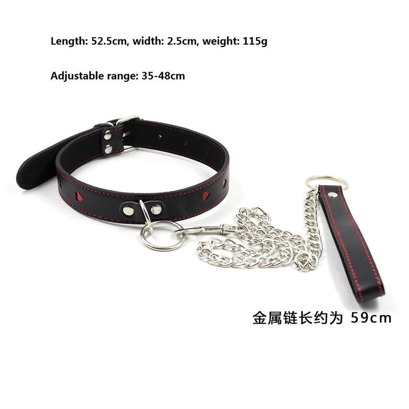 BDSM Adjustable PU Leather Chain Collar with Leash Sex Bondage Fetishs Necklace Adult Game for Woman Neck Ring Sex Toys