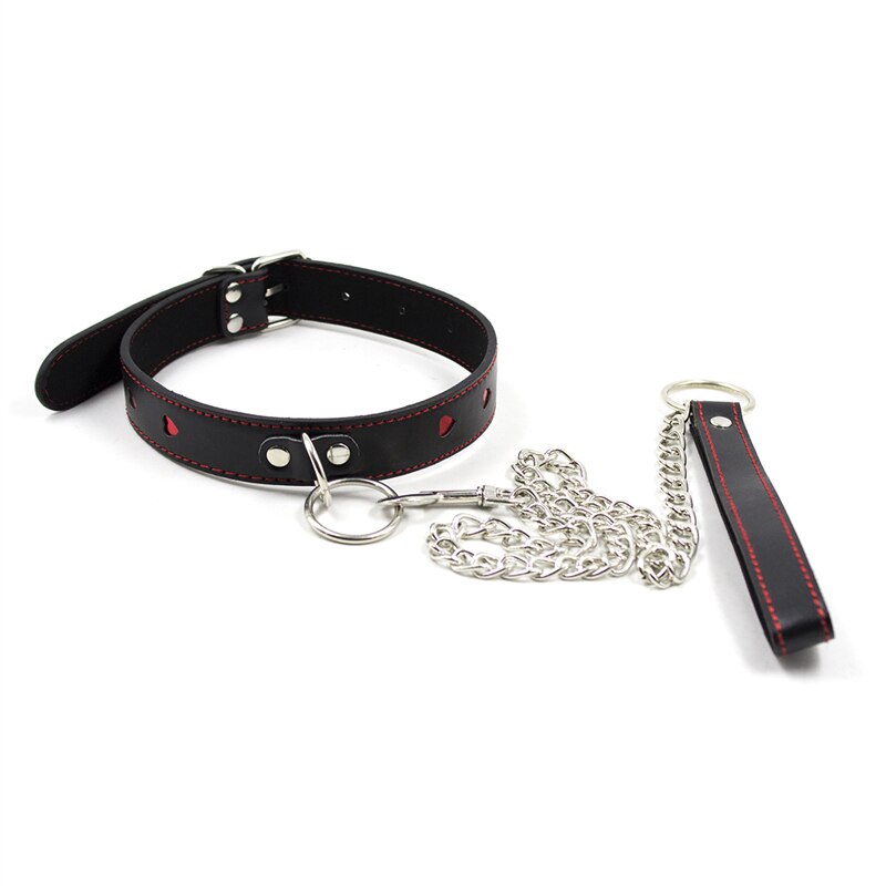 BDSM Adjustable PU Leather Chain Collar with Leash Sex Bondage Fetishs Necklace Adult Game for Woman Neck Ring Sex Toys