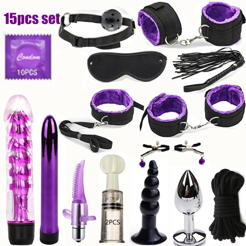BDSM Erotic Toy Set Sexy Toys Adult Games Sex Bondage Restraint.Handcuffs Nipple Clamp Whip Collar Sex Toys for Couples