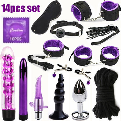 BDSM Erotic Toy Set Sexy Toys Adult Games Sex Bondage Restraint.Handcuffs Nipple Clamp Whip Collar Sex Toys for Couples
