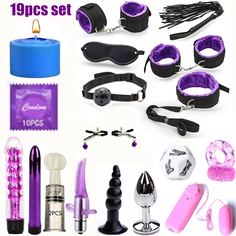BDSM Erotic Toy Set Sexy Toys Adult Games Sex Bondage Restraint.Handcuffs Nipple Clamp Whip Collar Sex Toys for Couples
