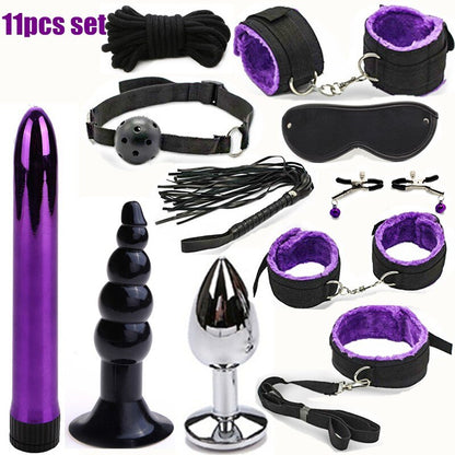 BDSM Erotic Toy Set Sexy Toys Adult Games Sex Bondage Restraint.Handcuffs Nipple Clamp Whip Collar Sex Toys for Couples