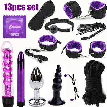 BDSM Erotic Toy Set Sexy Toys Adult Games Sex Bondage Restraint.Handcuffs Nipple Clamp Whip Collar Sex Toys for Couples