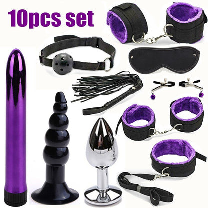 BDSM Erotic Toy Set Sexy Toys Adult Games Sex Bondage Restraint.Handcuffs Nipple Clamp Whip Collar Sex Toys for Couples