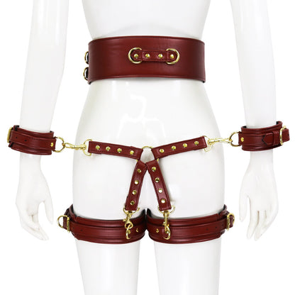 BDSM Sex Toy PU Leather Bondage Set Include Handcuffs.Belt. Legcuffs. Center Connection. Adult Toys Sex Bondage Toys for Women