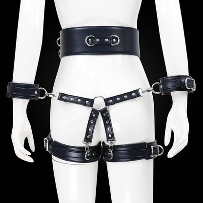 BDSM Sex Toy PU Leather Bondage Set Include Handcuffs.Belt. Legcuffs. Center Connection. Adult Toys Sex Bondage Toys for Women