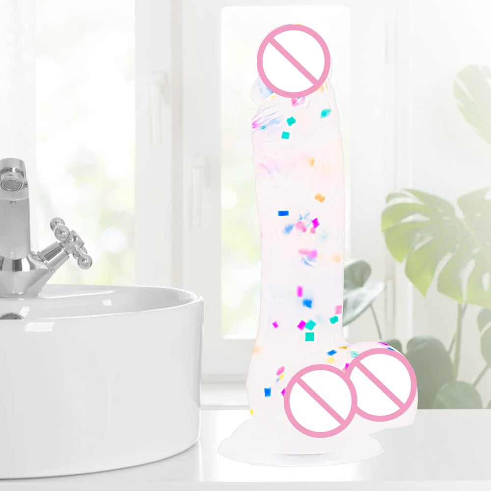 Confetti Dildo ที่สมจริงซิลิโคน Dildo. พร้อมถ้วยดูดสำหรับเล่นฟรีแบบแฮนด์ฟรี. จู๋สมจริงสำหรับผู้หญิงและคู่รัก